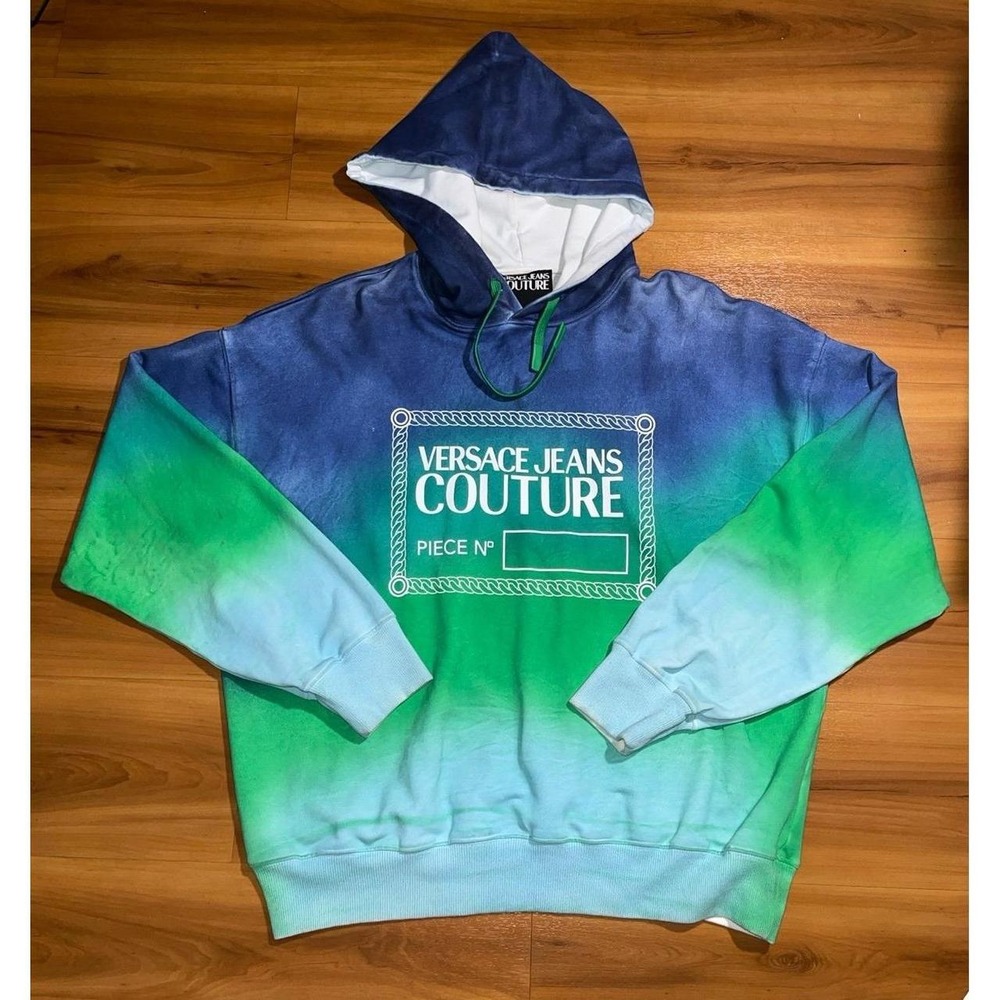 Mens Versace Jeans Couture Tie Dye Drawstring Heavy Pullover Sweatshirt Hoodie